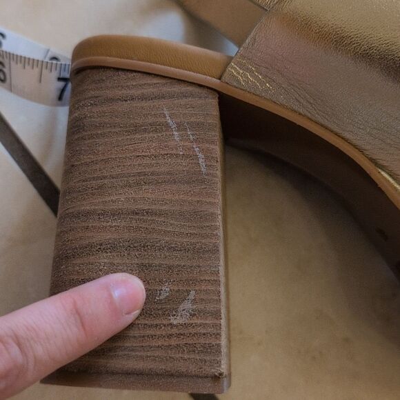 NEW See By Chloe Lamb Joline Heel Sandals Block Platform Gold FLAWED - Picture 11 of 12